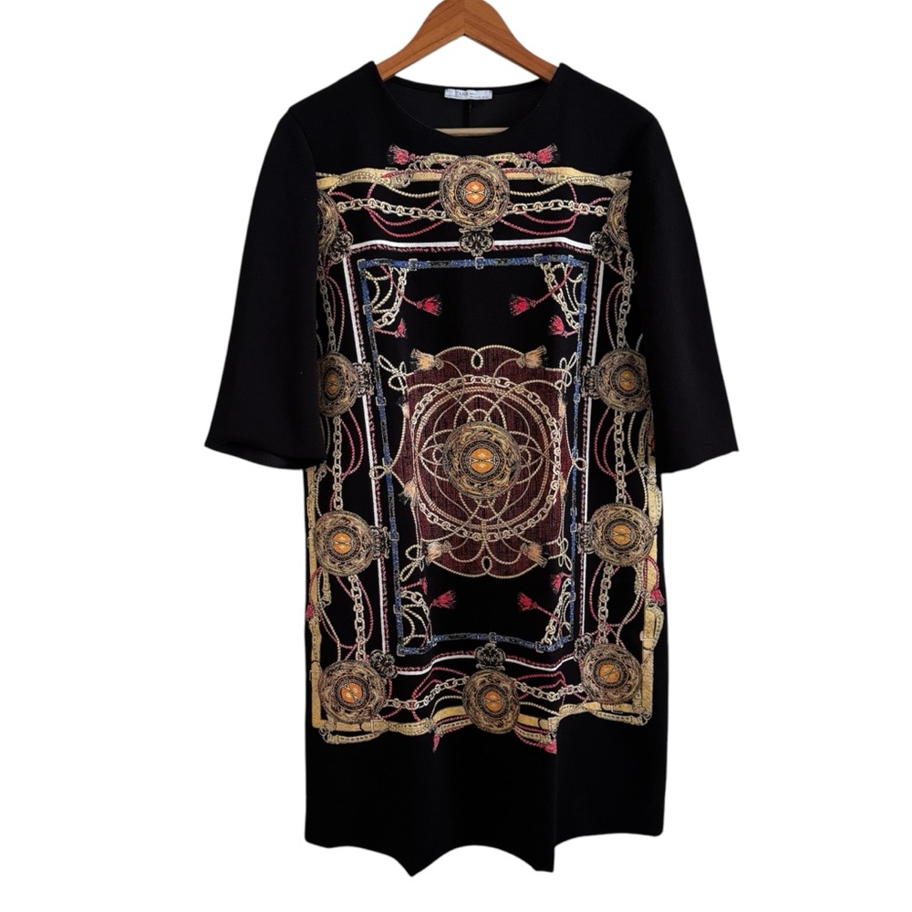 Black Printed Medallion Shift Dress
